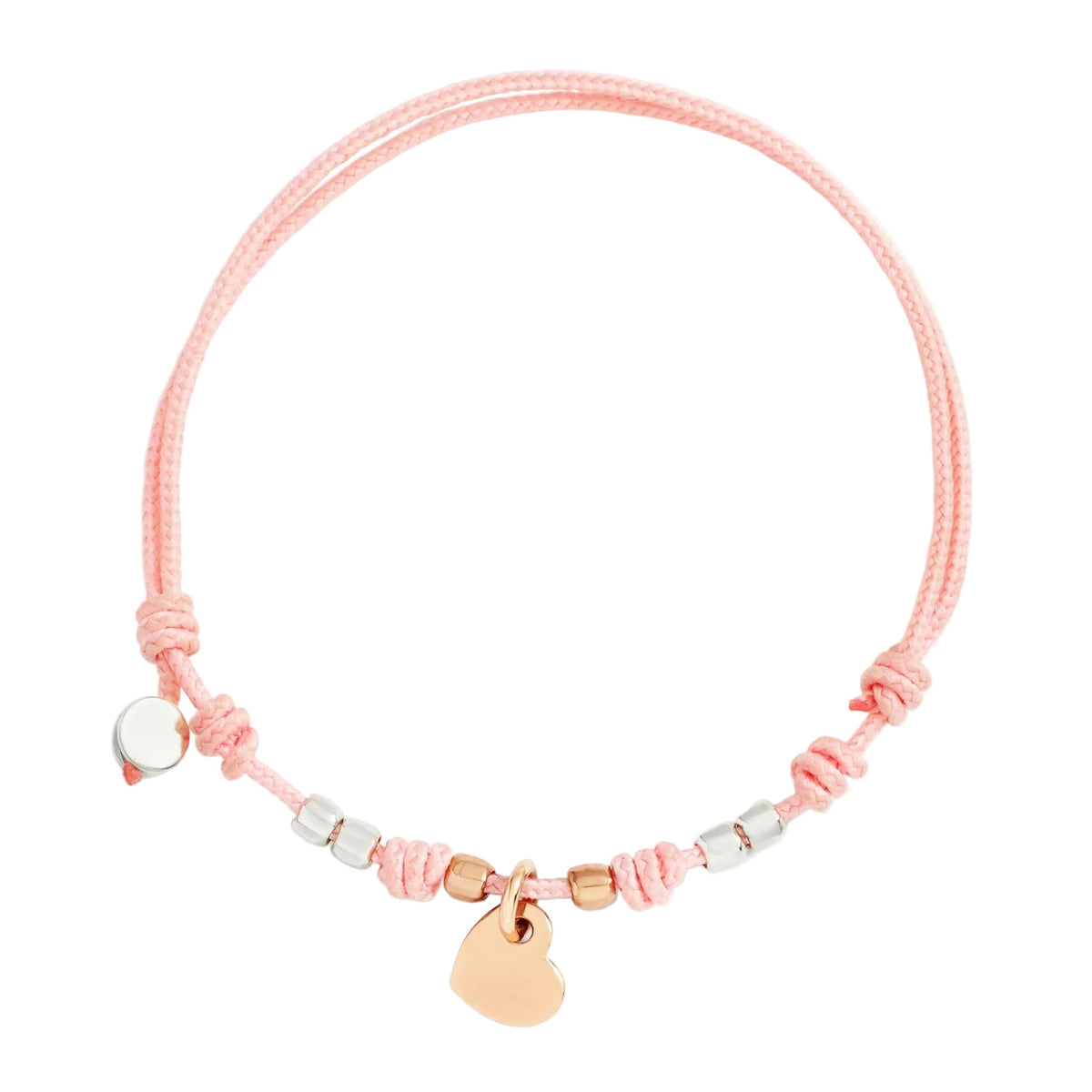 Rose gold Cuore charm & mini granelli pink cord Bracelet - Rose Gold & Silver