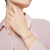 Rose gold Cuore charm & mini granelli pink cord Bracelet - Rose Gold & Silver