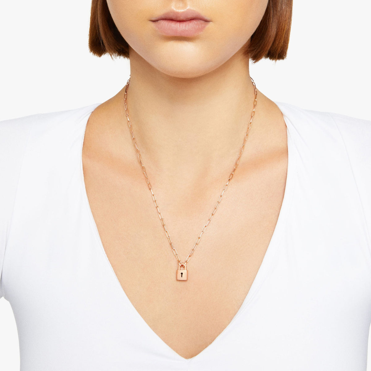 Lock rose gold plated silver Necklace - Rose Gold