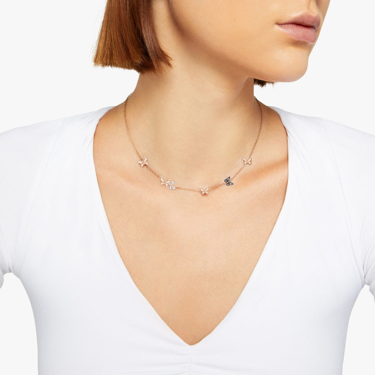 Butterfly rose gold diamonds & sapphires Necklace - Rose Gold
