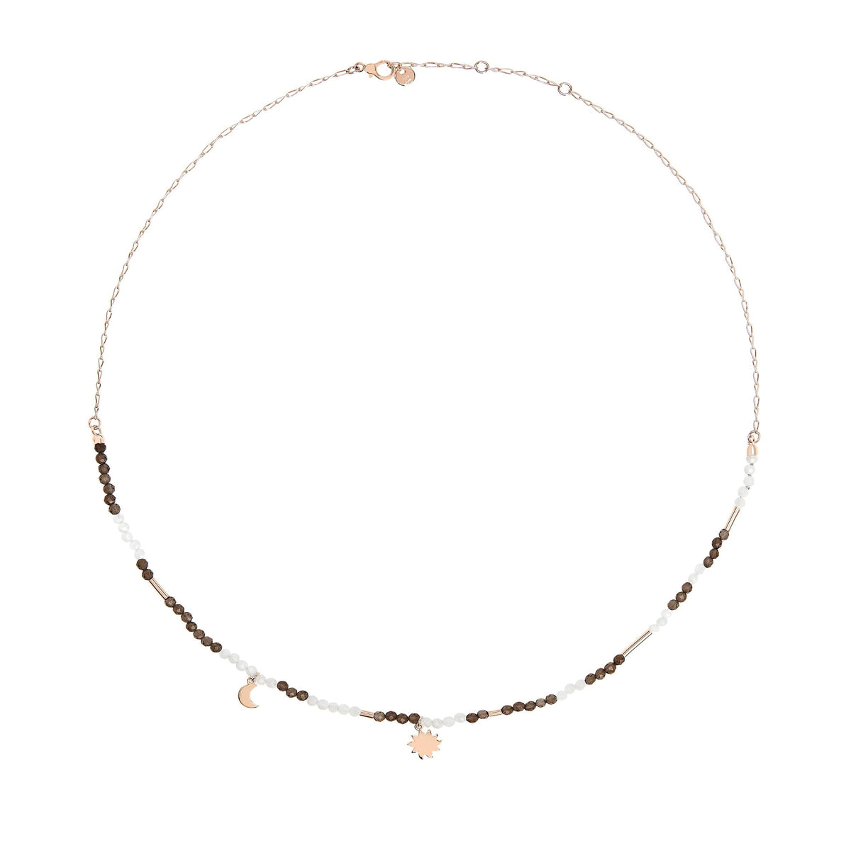 Moon and sun rose gold quartz & adularia Necklace - Rose Gold