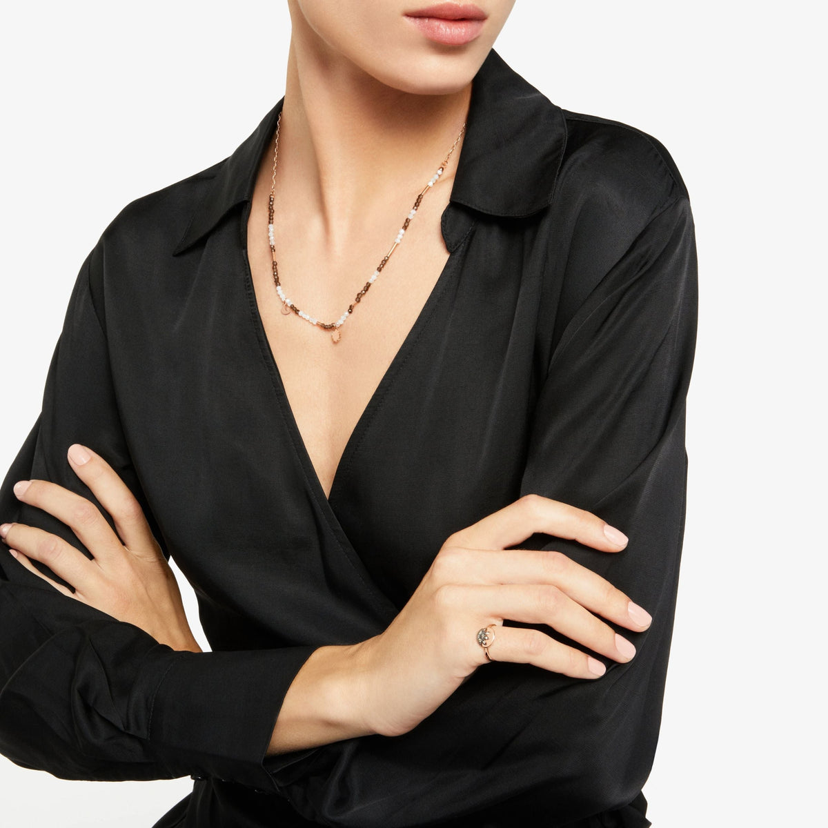 Moon and sun rose gold quartz & adularia Necklace - Rose Gold