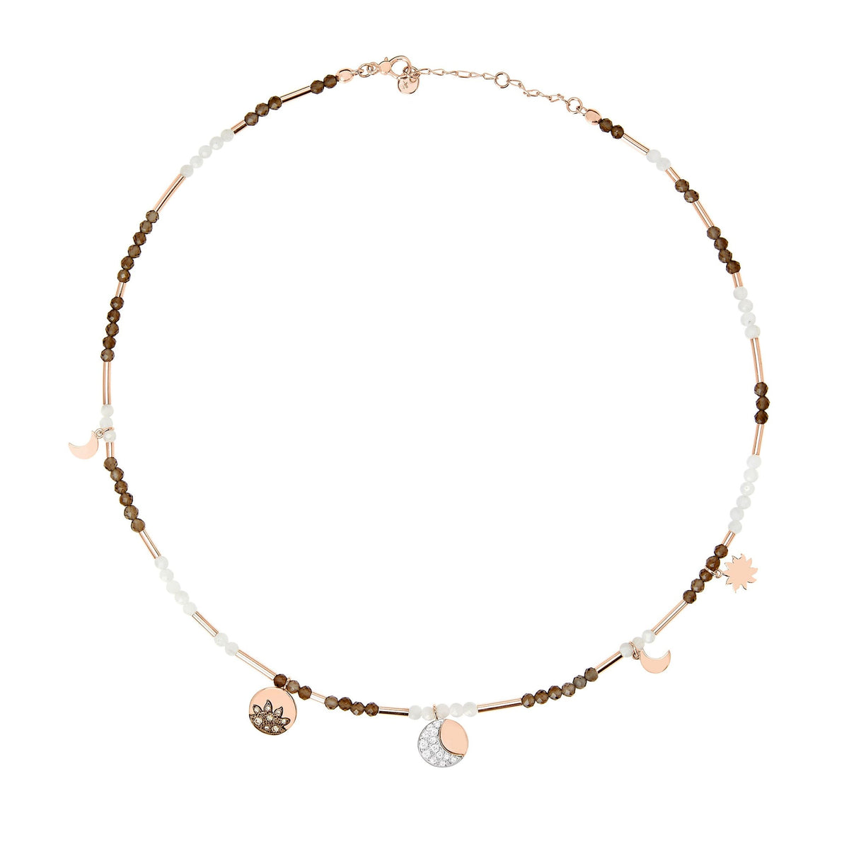 Moon and sun rose gold quartz & diamonds Necklace - Rose Gold