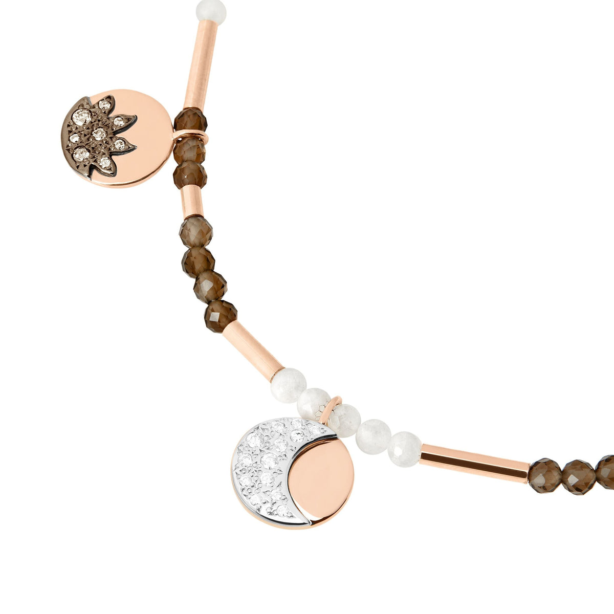 Moon and sun rose gold quartz & diamonds Necklace - Rose Gold
