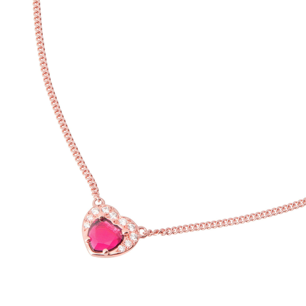 Heart rose gold ruby & diamonds Necklace - Rose Gold