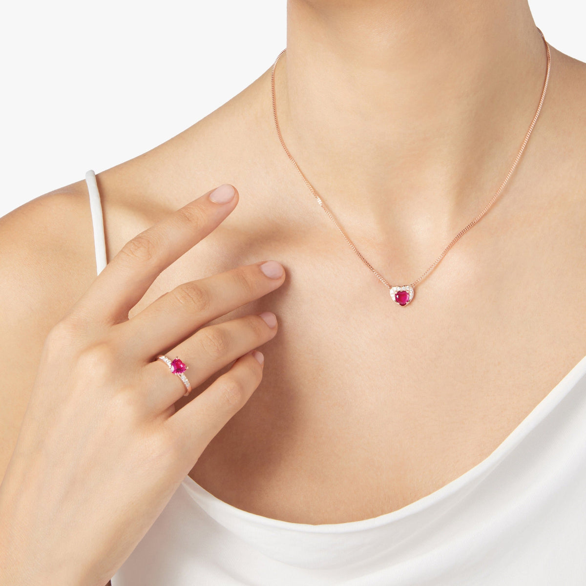 Heart rose gold ruby & diamonds Necklace - Rose Gold