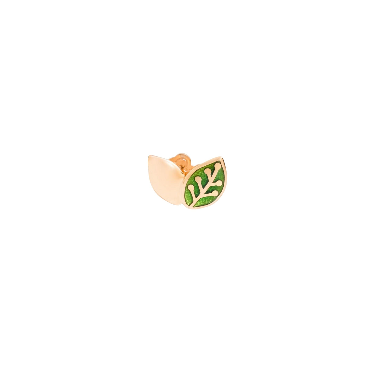 Leaf rose gold & green enamel Half-pair Earring - Rose Gold & Green