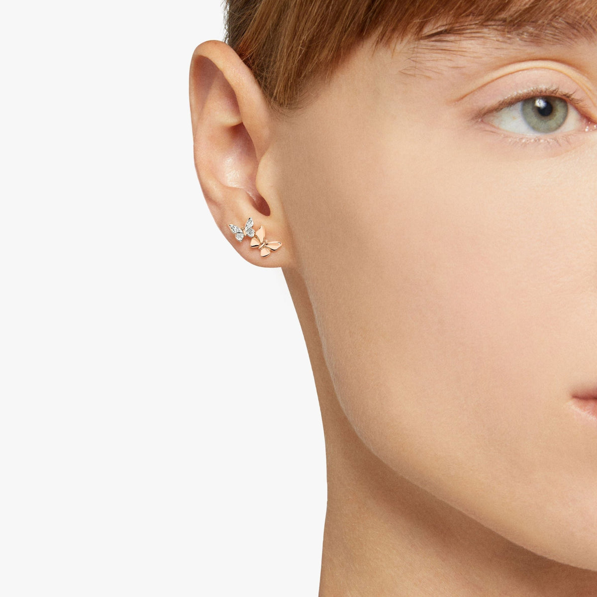 Butterfly rose gold & diamonds Stud Half-pair Earring - Rose Gold