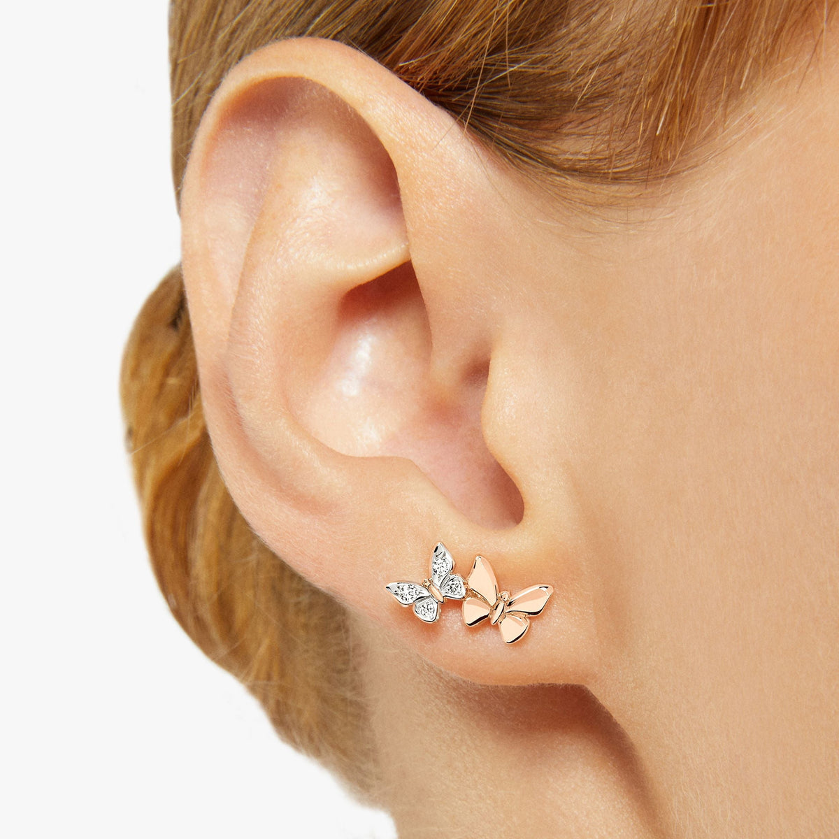 Butterfly rose gold & diamonds Stud Half-pair Earring - Rose Gold