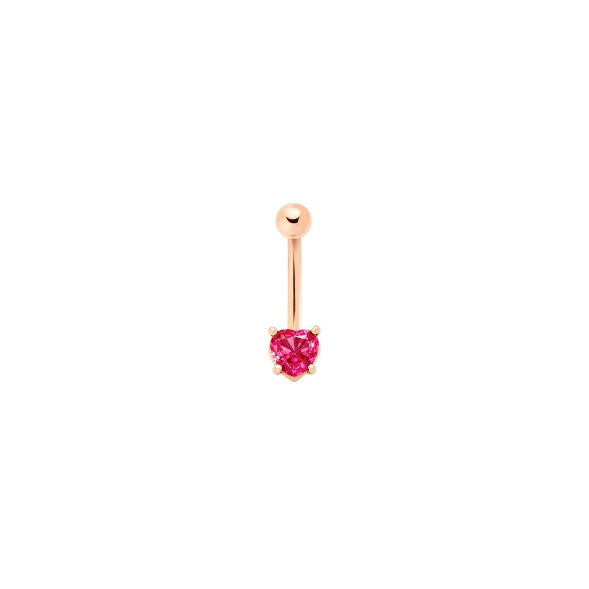 Curved barbell heart rose gold & synthetic ruby Half-pair Earring - Rose Gold