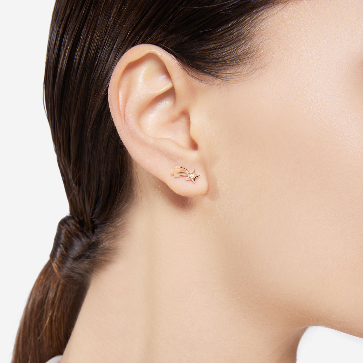Comet Star rose gold & white diamonds Stud Half-pair Earring - Rose Gold