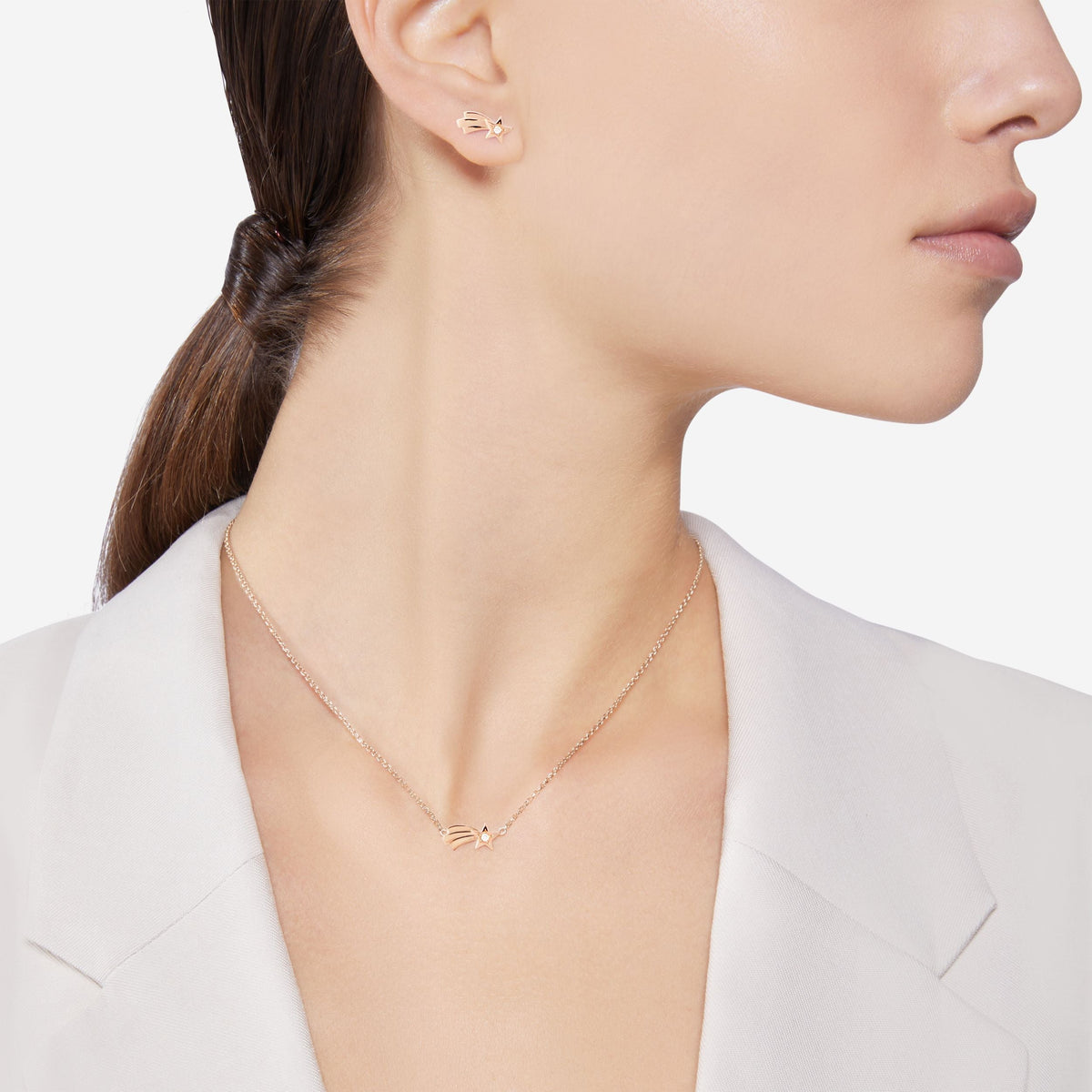 Comet Star rose gold & white diamonds Stud Half-pair Earring - Rose Gold