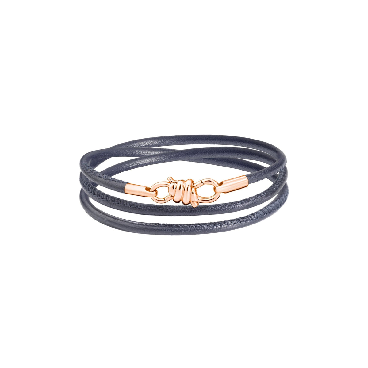 Nodo rose gold & blue leather cord Bracelet - Rose Gold & Grey