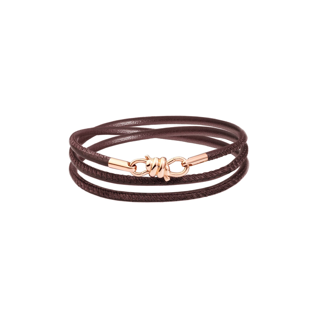 Nodo rose gold & brown leather cord Bracelet - Rose Gold & Brown