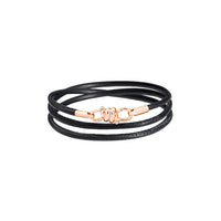 Nodo rose gold & black leather cord Bracelet - Rose Gold & Black