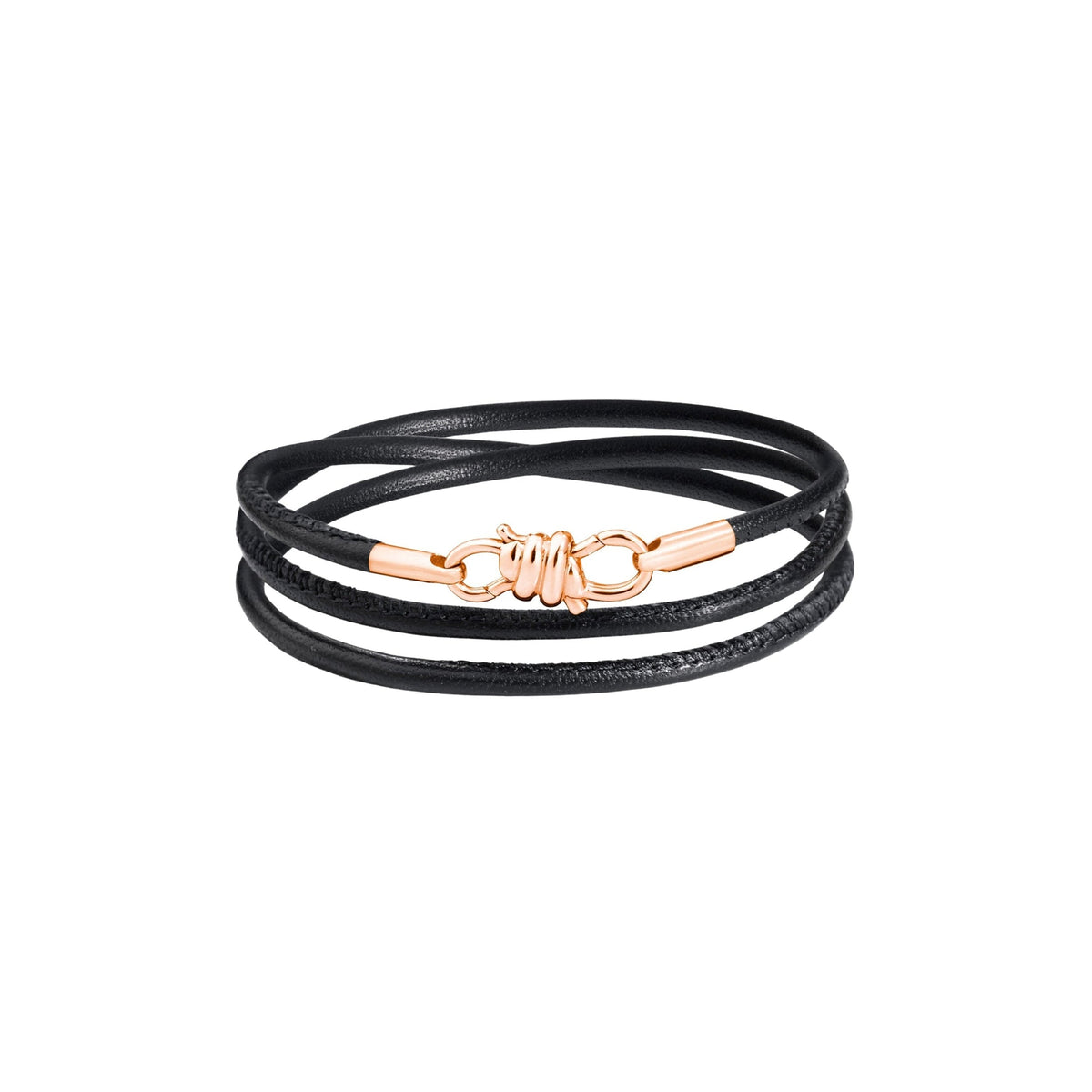 Nodo rose gold & black leather cord Bracelet - Rose Gold & Black