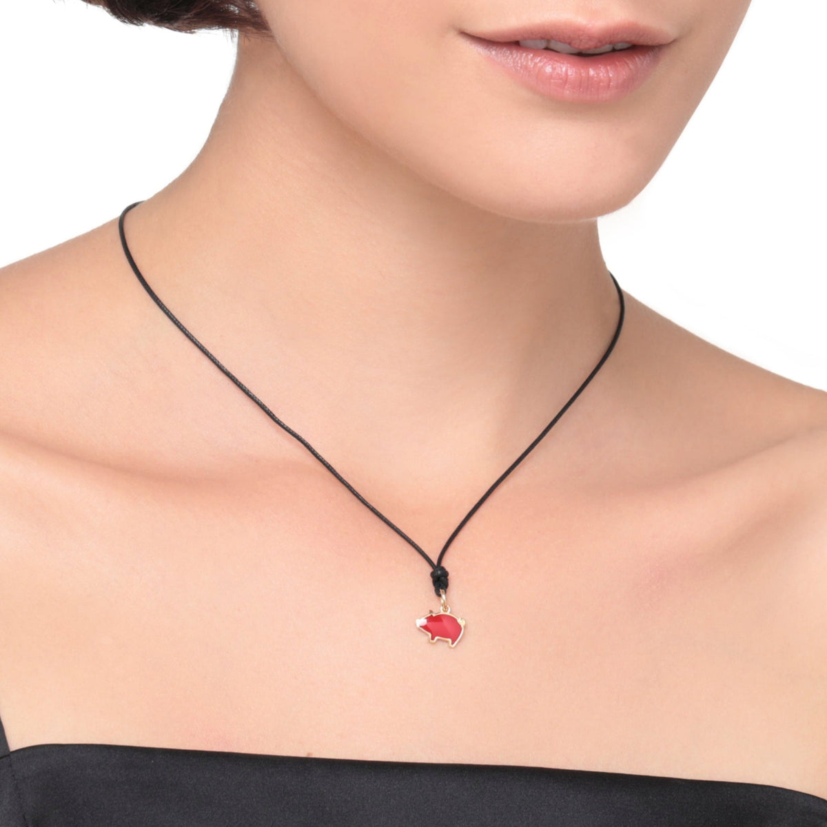 Pig yellow gold & red enamel Charm - Yellow Gold & Red