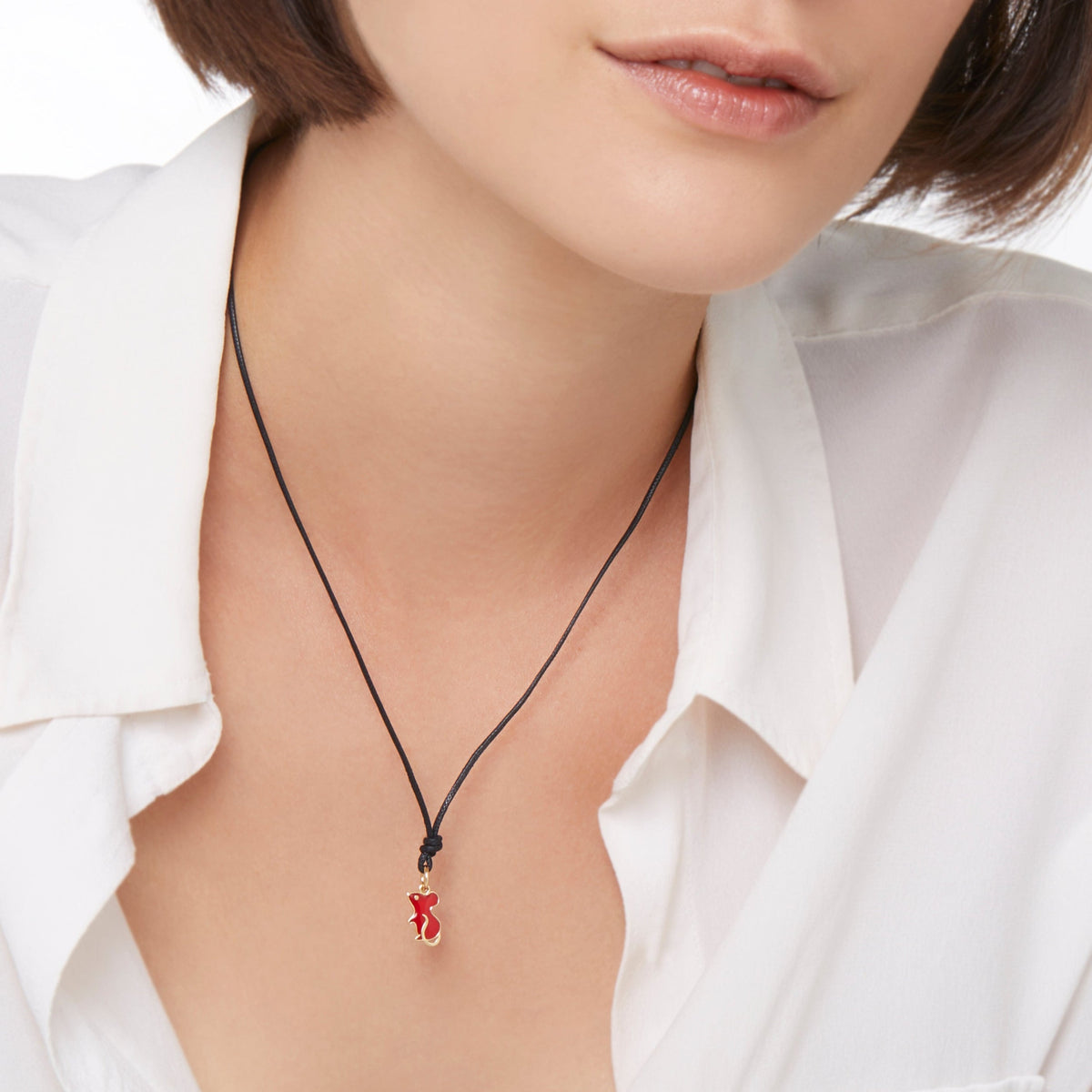 Mouse yellow gold & red enamel Charm - Yellow Gold & Red