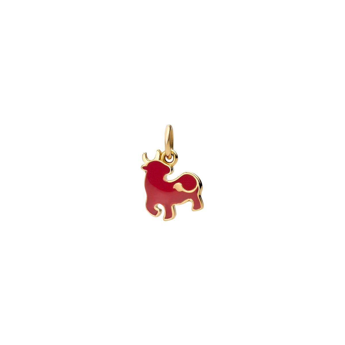 Bull yellow gold & red enamel Charm - Yellow Gold & Red