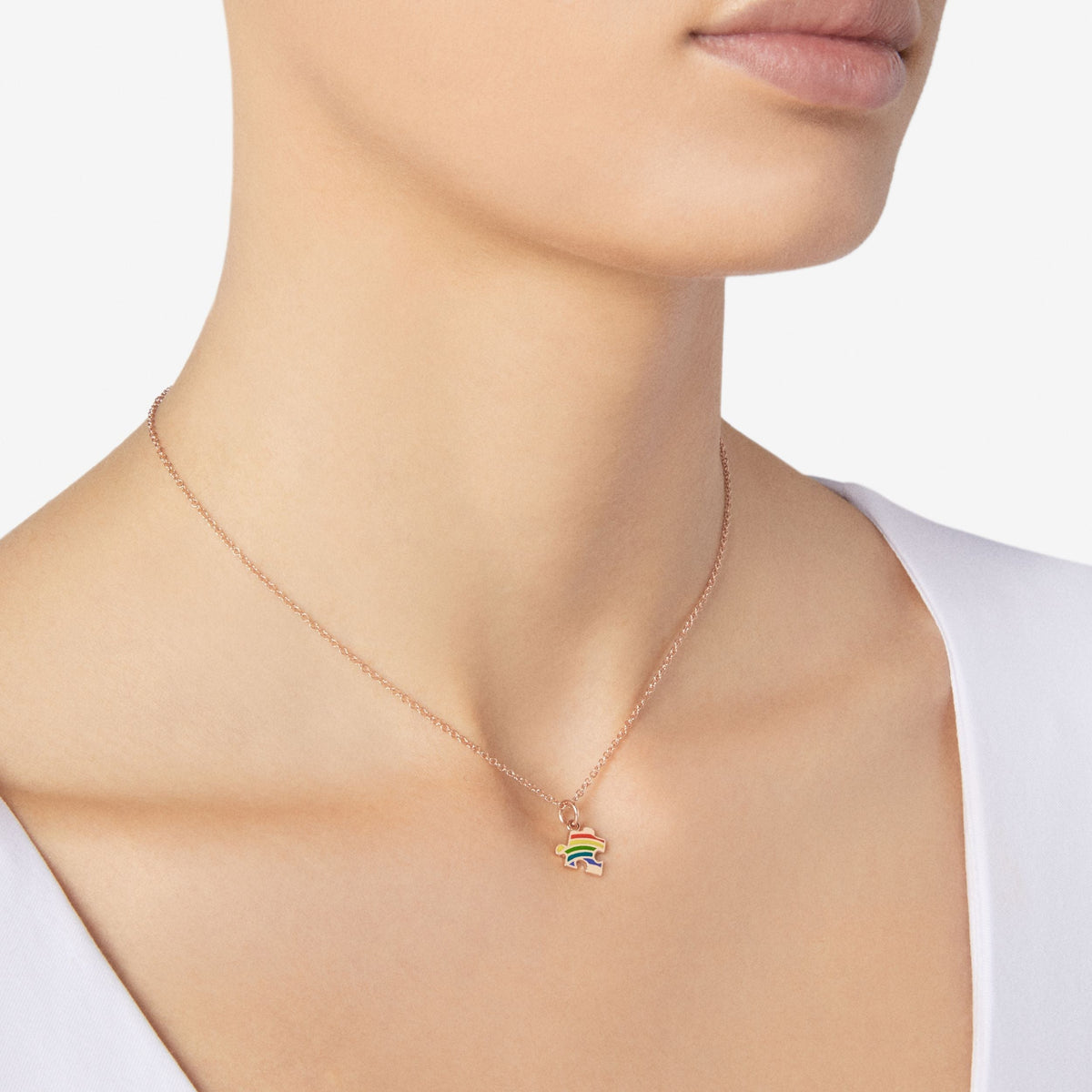 Puzzle rose gold & rainbow enamel Charm - Rose Gold & Multicolor