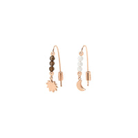 Hanging Moon & Sun rose gold & smoky quartz moonstone Earrings - Rose Gold