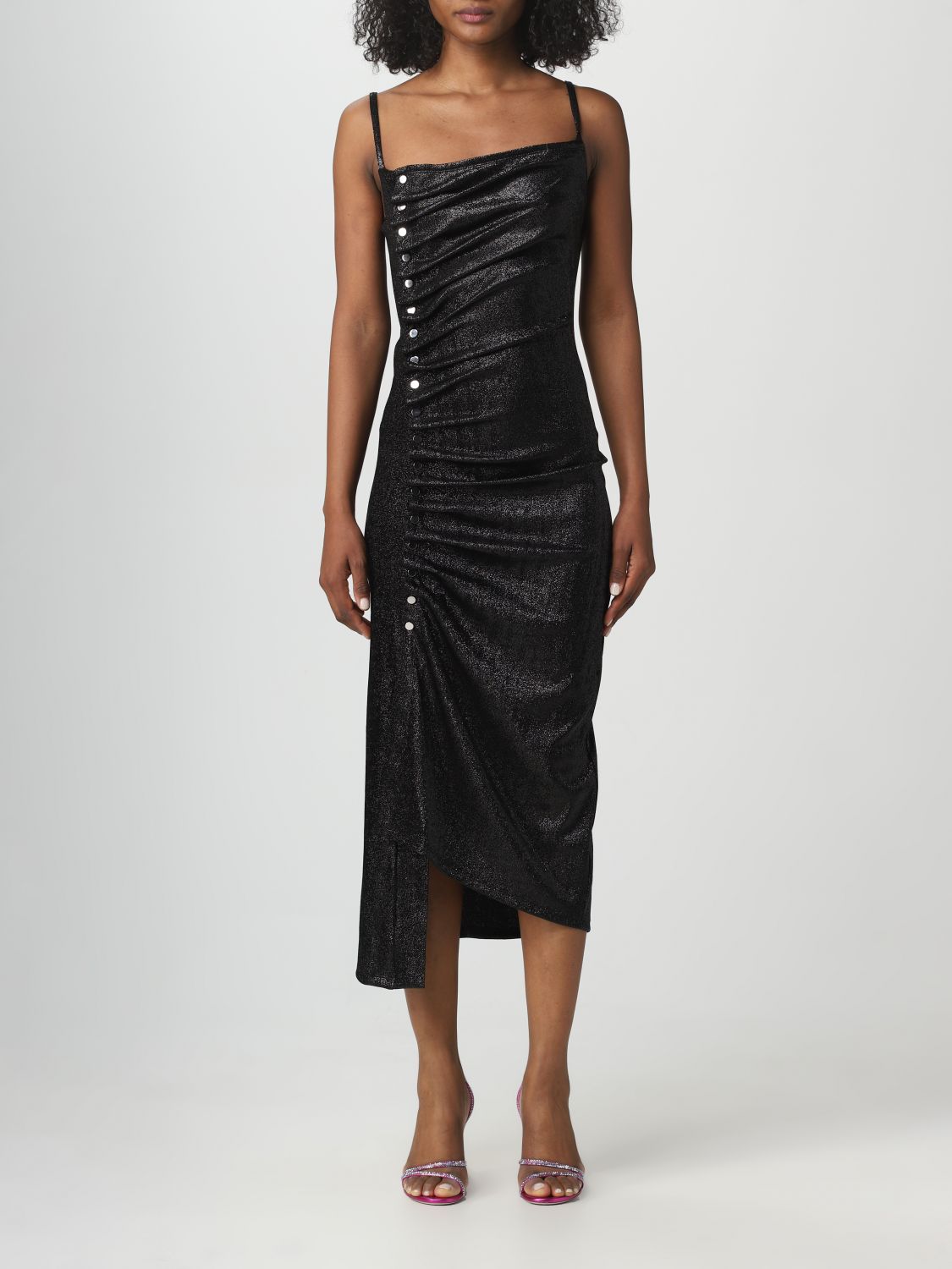 Robe longue froncée et boutonnée - Black