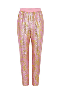 Pantalon taille haute Barbara à sequins - Rose