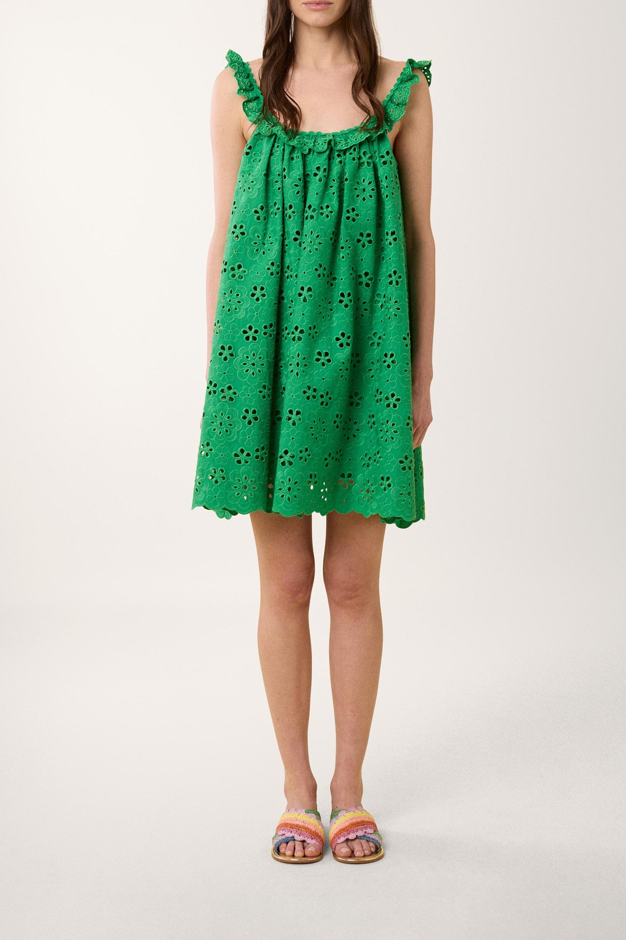 Robe Babydoll avec broderies - Vert
