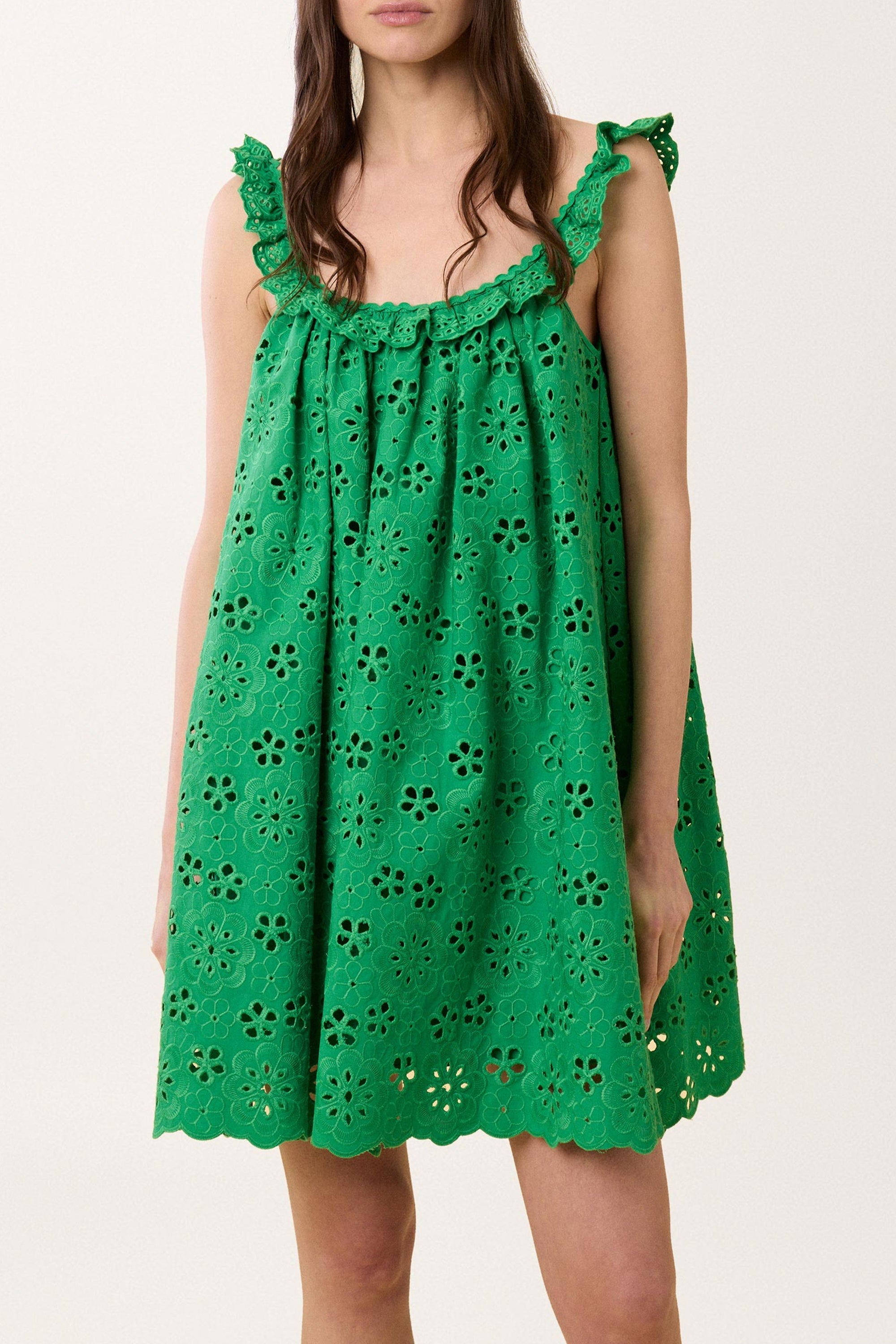 Robe Babydoll avec broderies - Vert