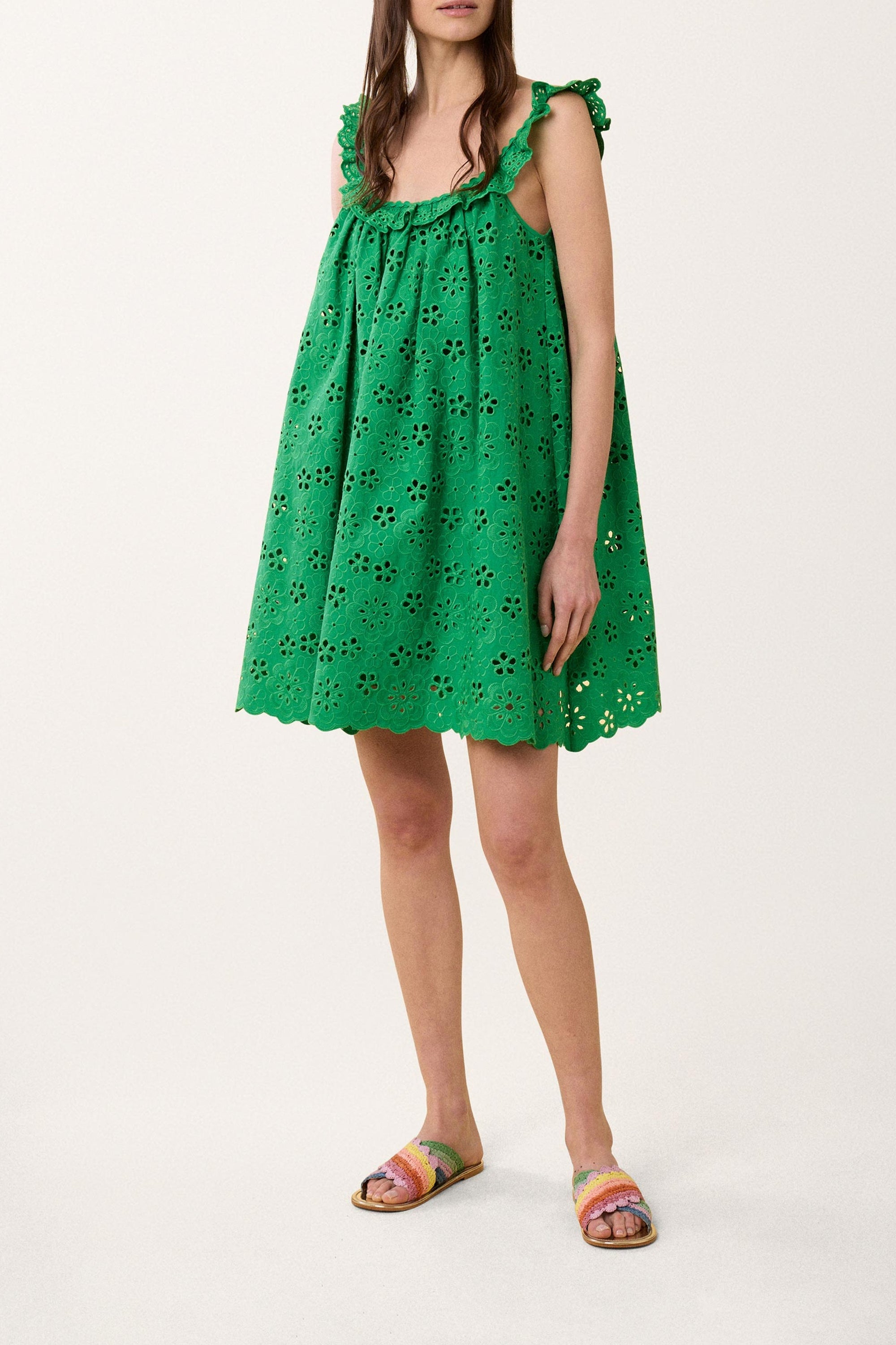 Robe Babydoll avec broderies - Vert