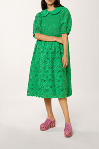 Robe midi avec broderies - Vert