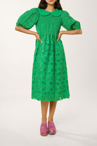 Robe midi avec broderies - Vert