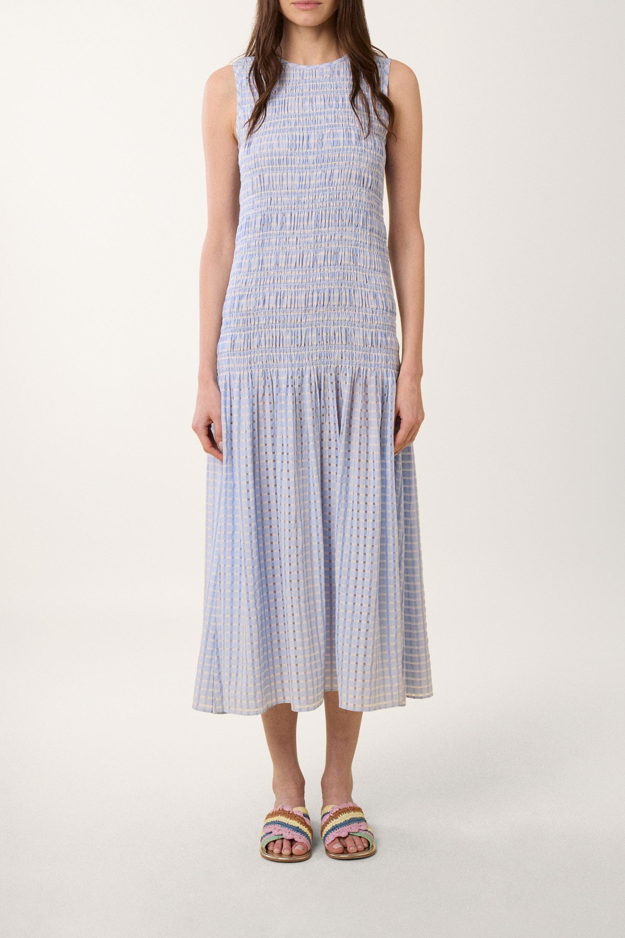 Robe smockée Bulle à imprimé vichy - Bleu