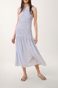 Robe smockée Bulle à imprimé vichy - Bleu