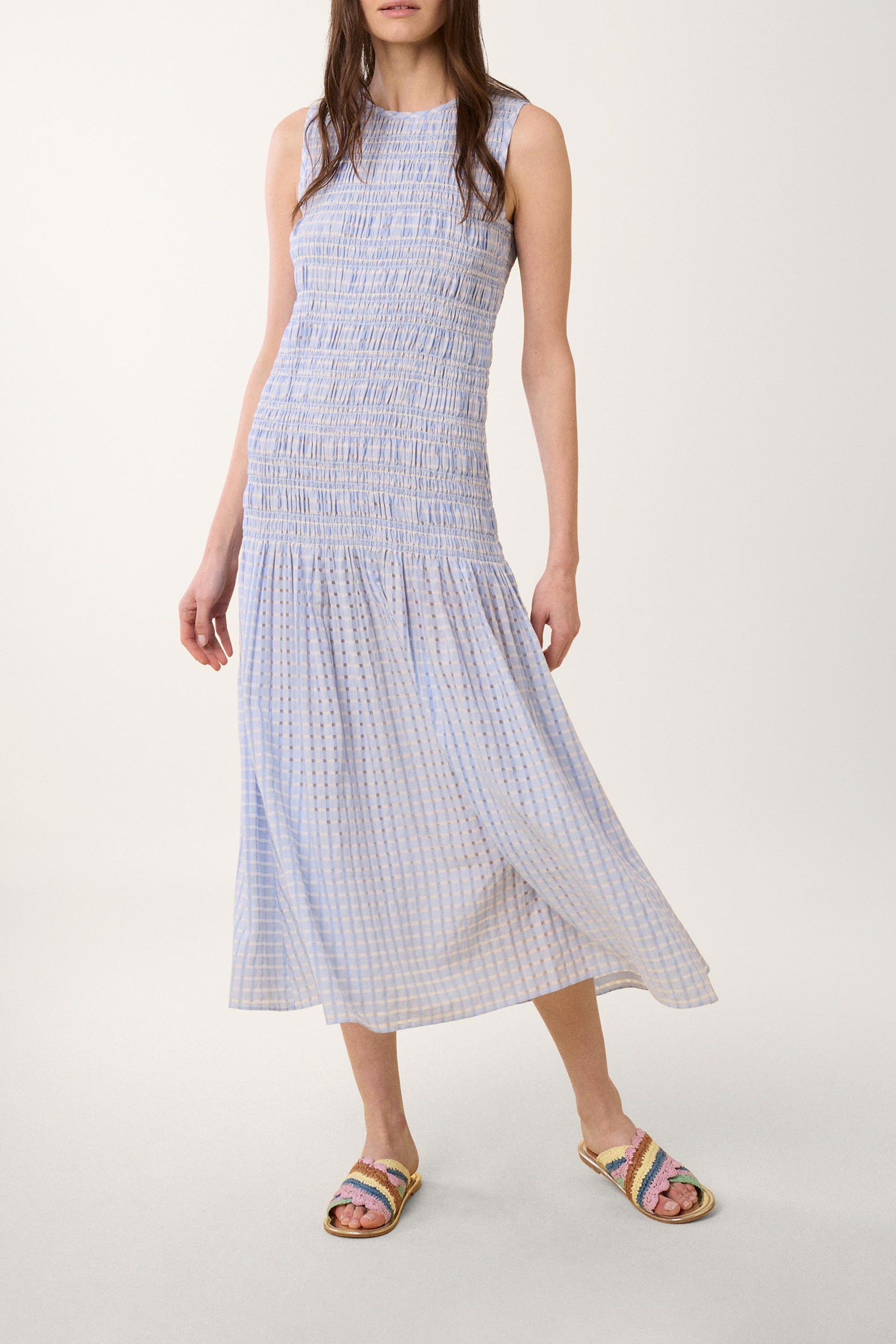 Robe smockée Bulle à imprimé vichy - Bleu