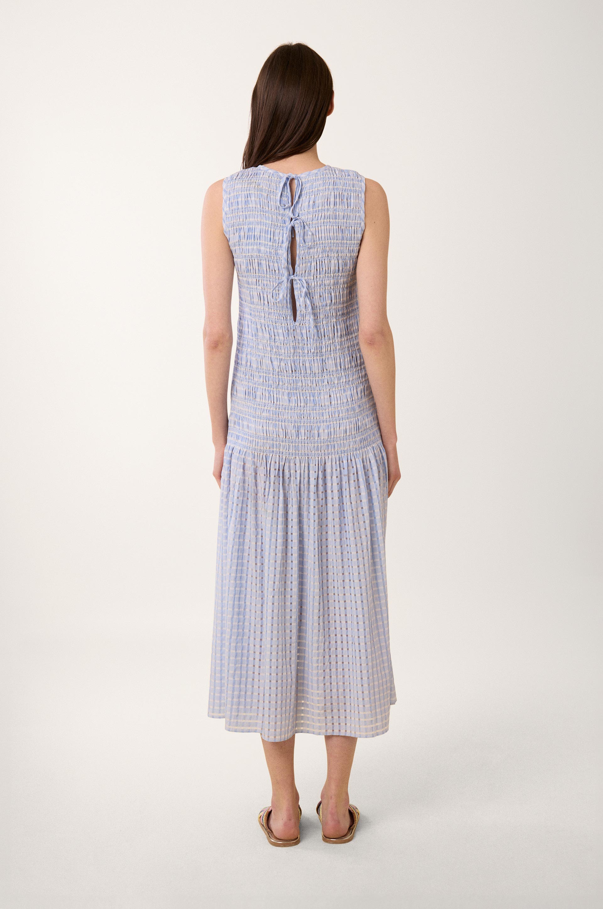 Robe smockée Bulle à imprimé vichy - Bleu