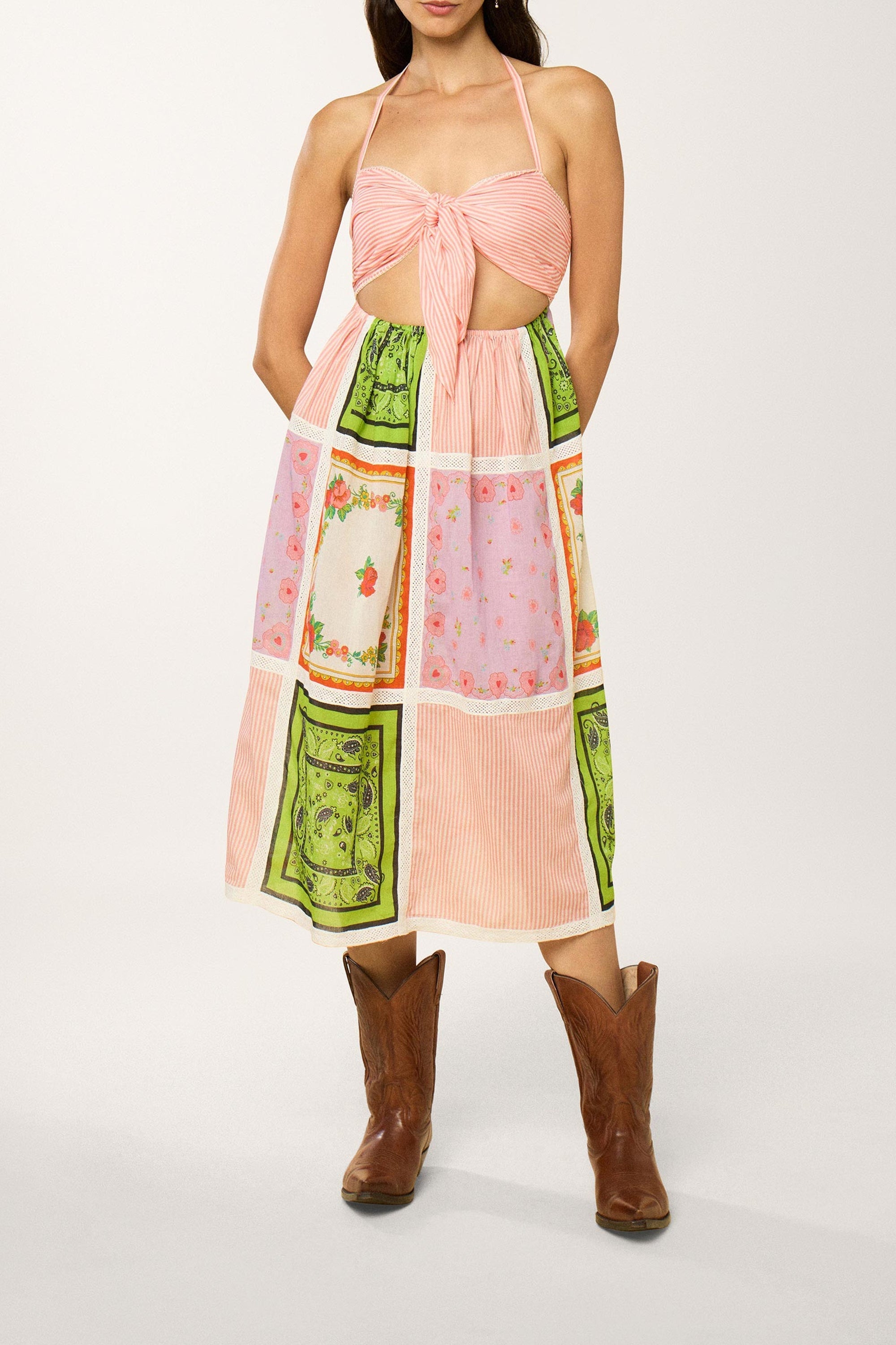 Robe débardeur en crochet mouchoir - Multicolore