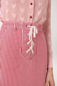 Jupe en denim à rayures - Rouge