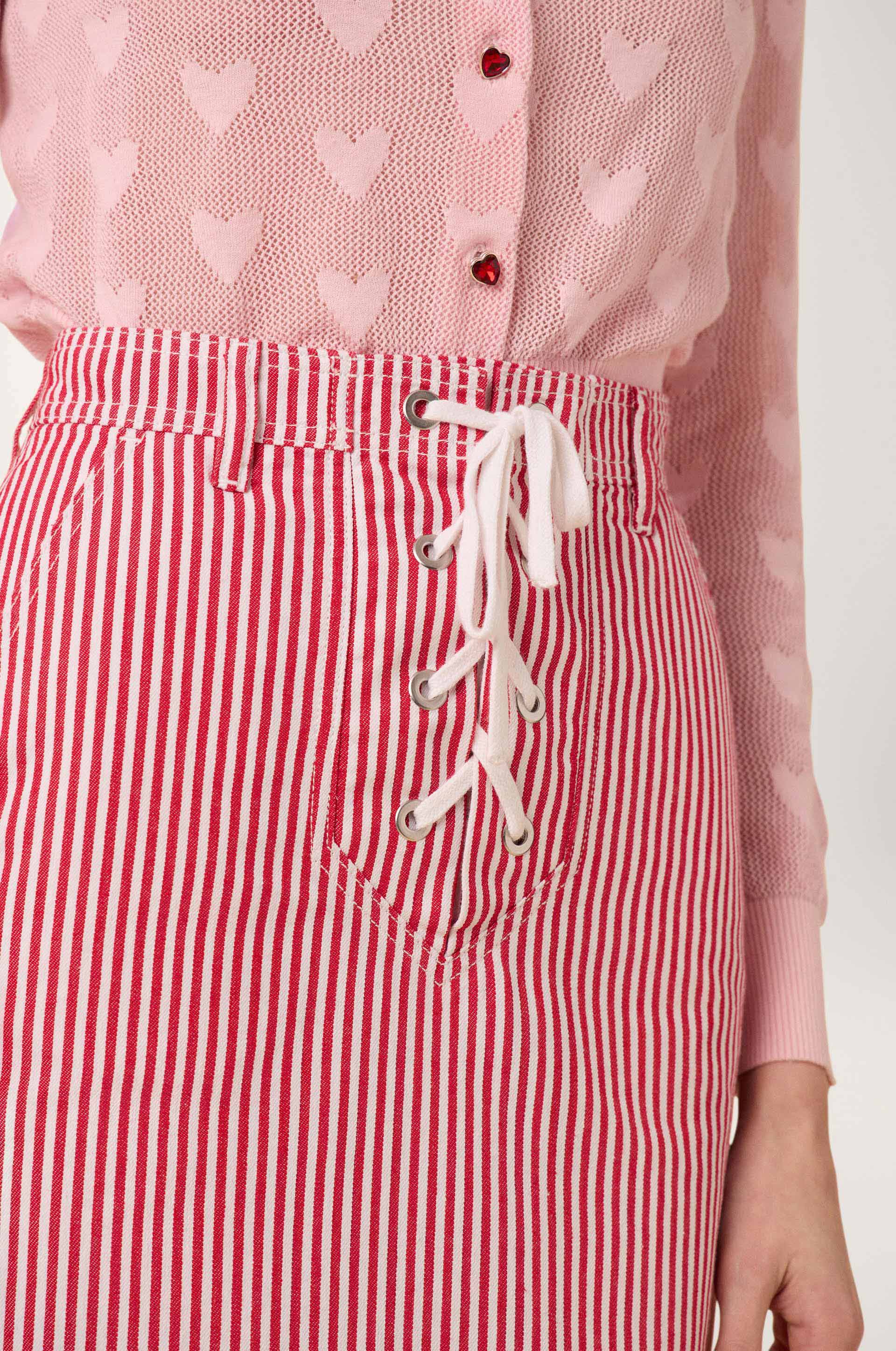 Jupe en denim à rayures - Rouge