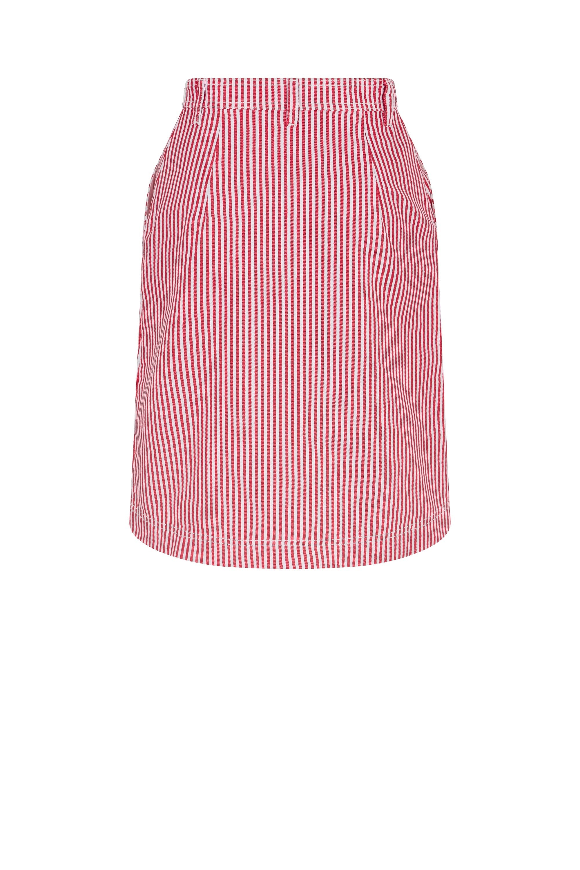 Jupe en denim à rayures - Rouge
