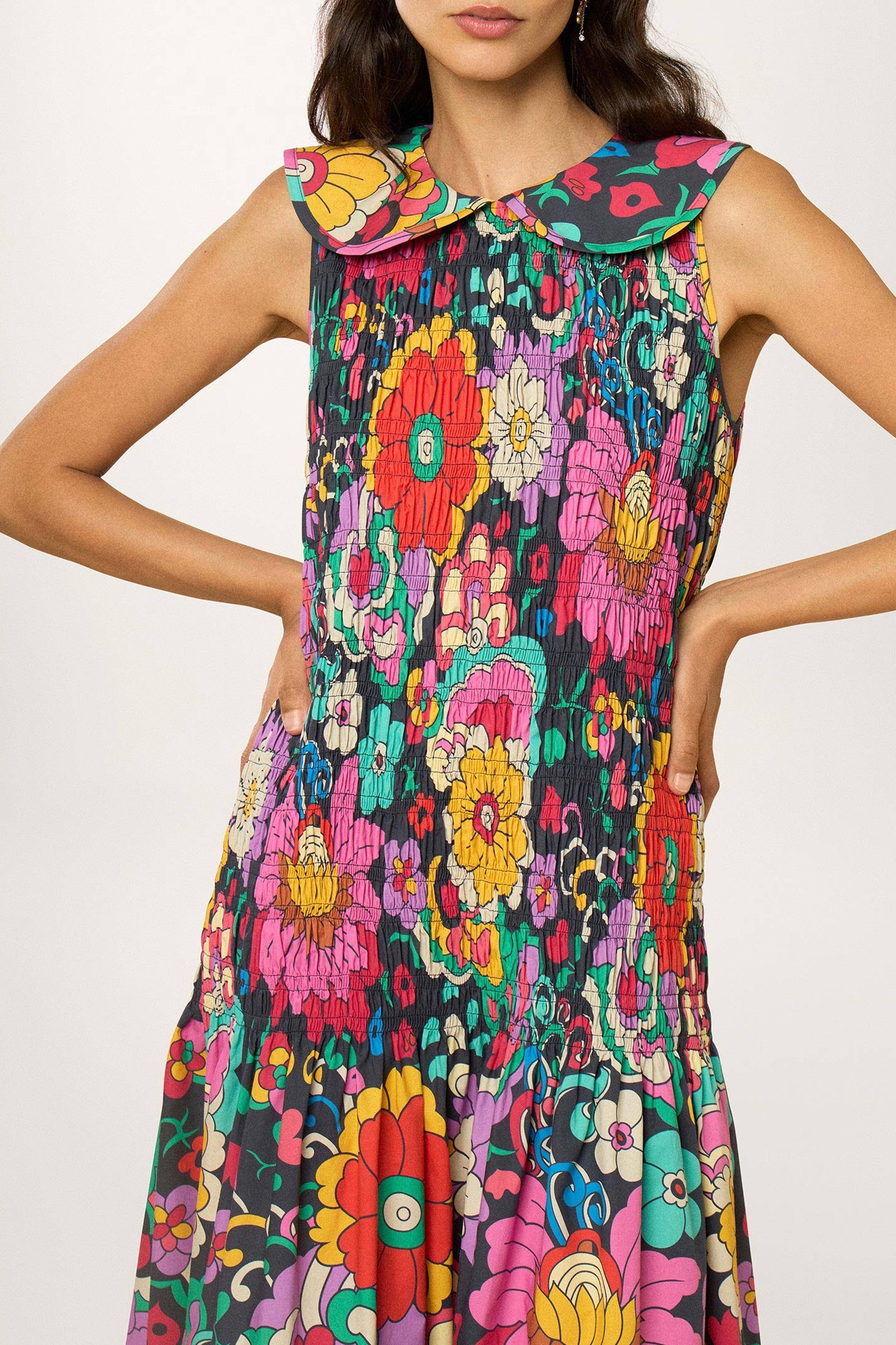 Robe smockée Jardin - Bleu