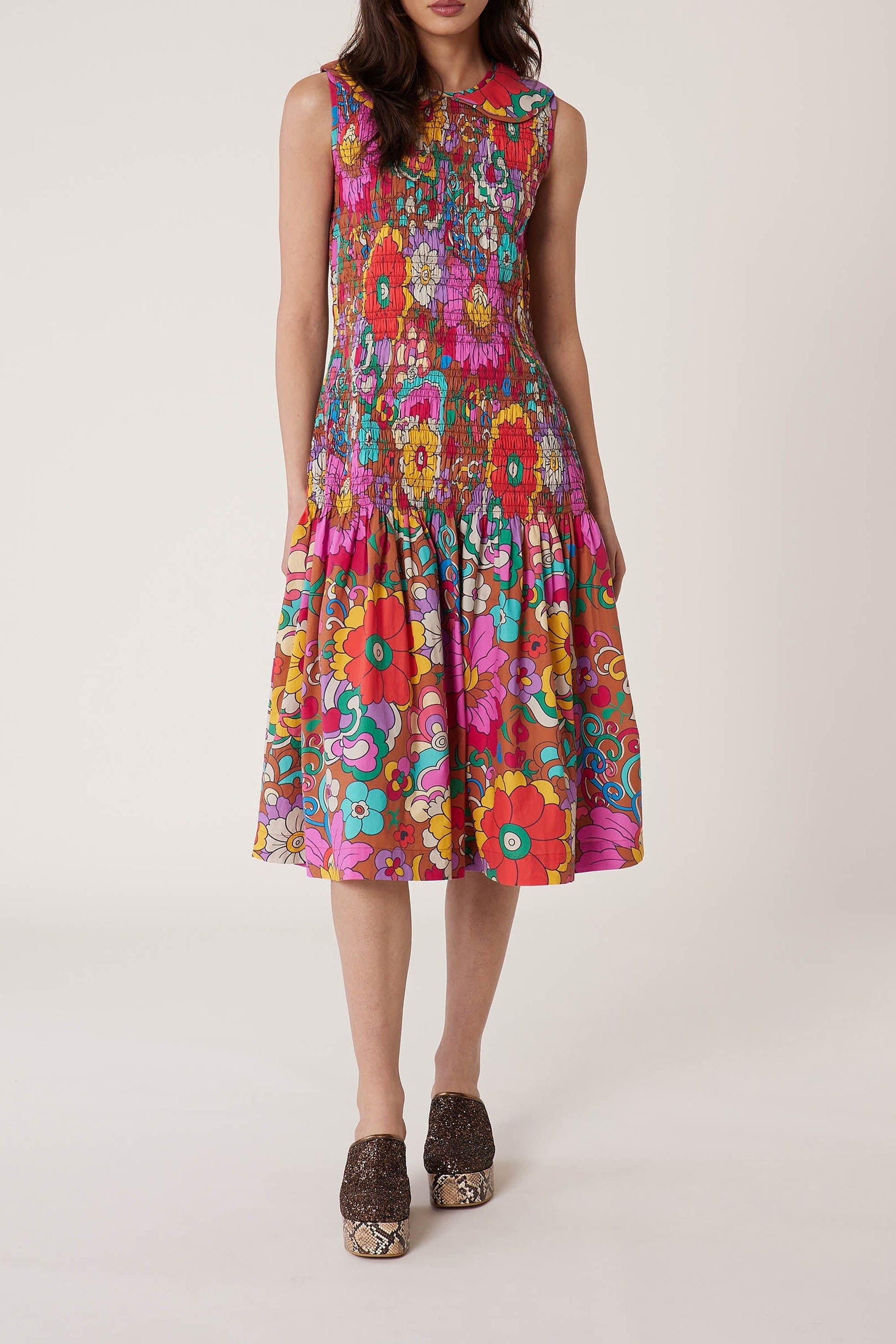 Robe smockée Jardin - Marron