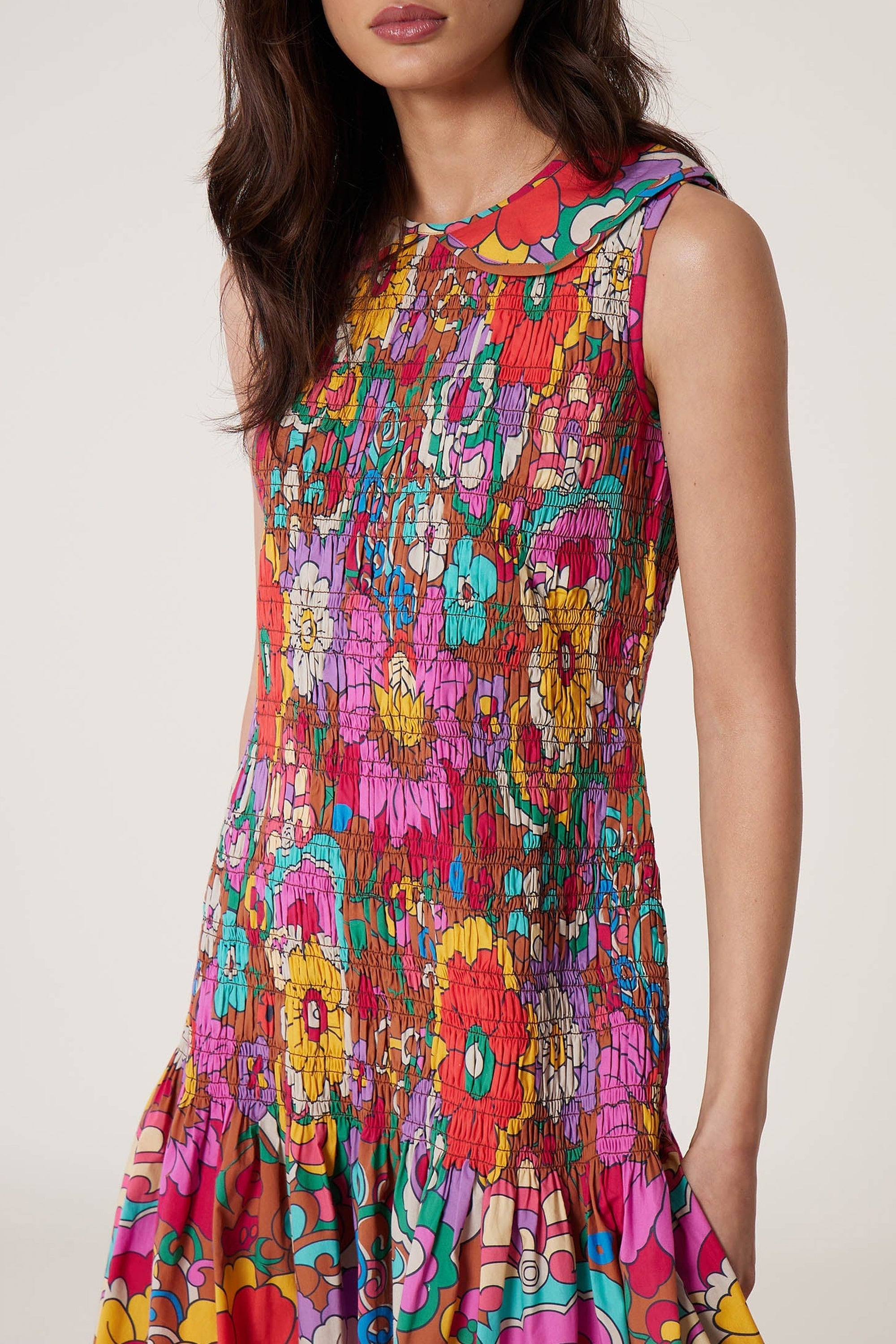 Robe smockée Jardin - Marron
