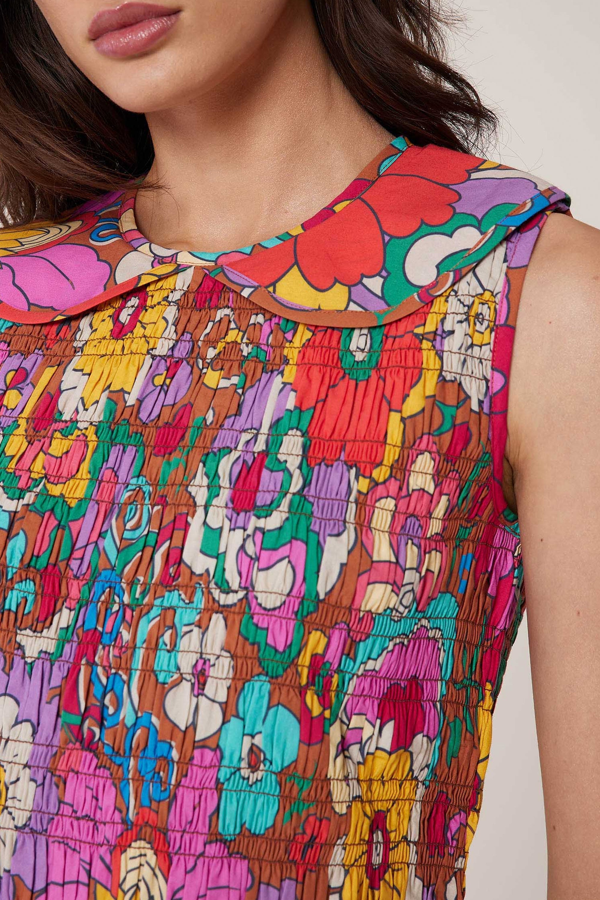 Robe smockée Jardin - Marron