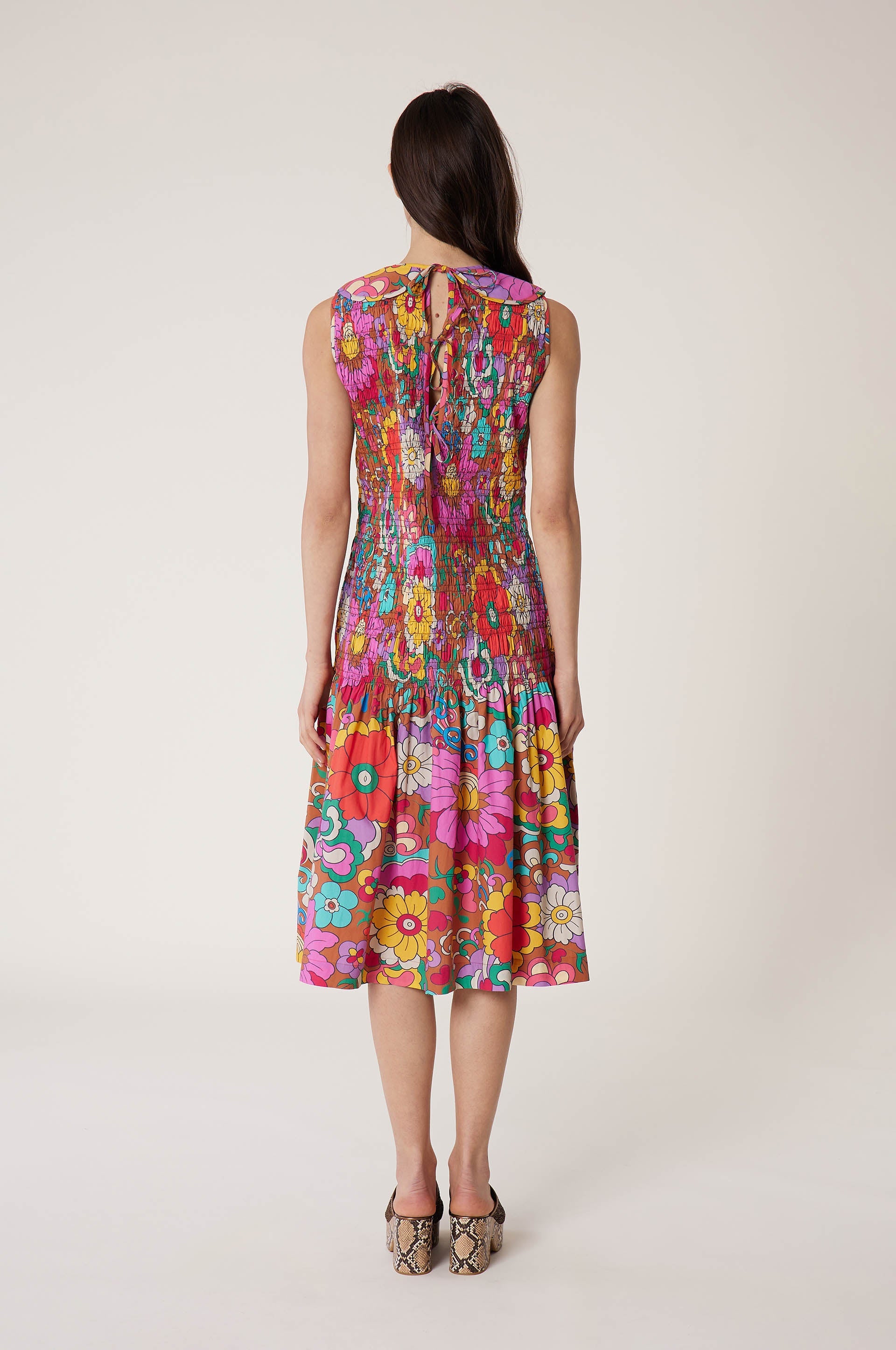Robe smockée Jardin - Marron