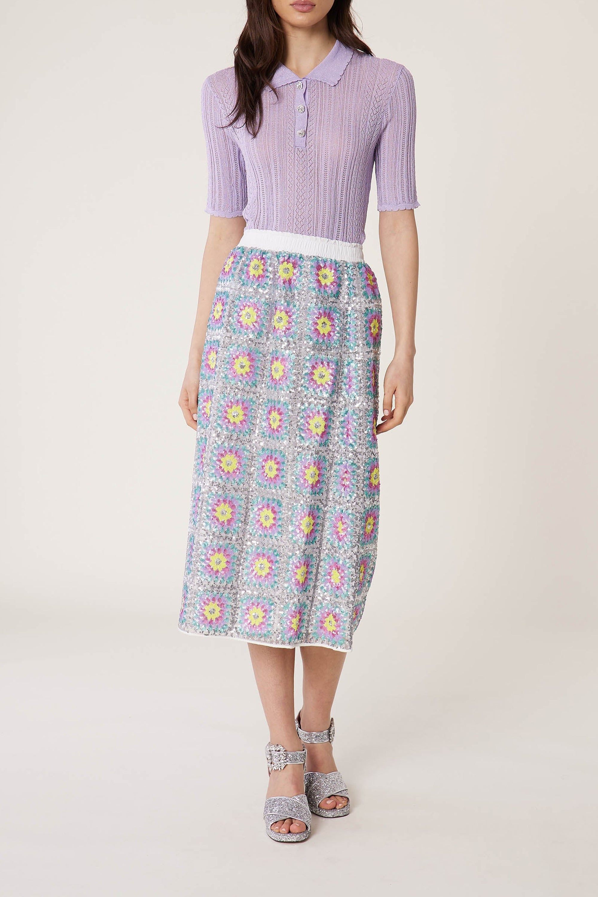 Polo en maille et dentelle - Violet