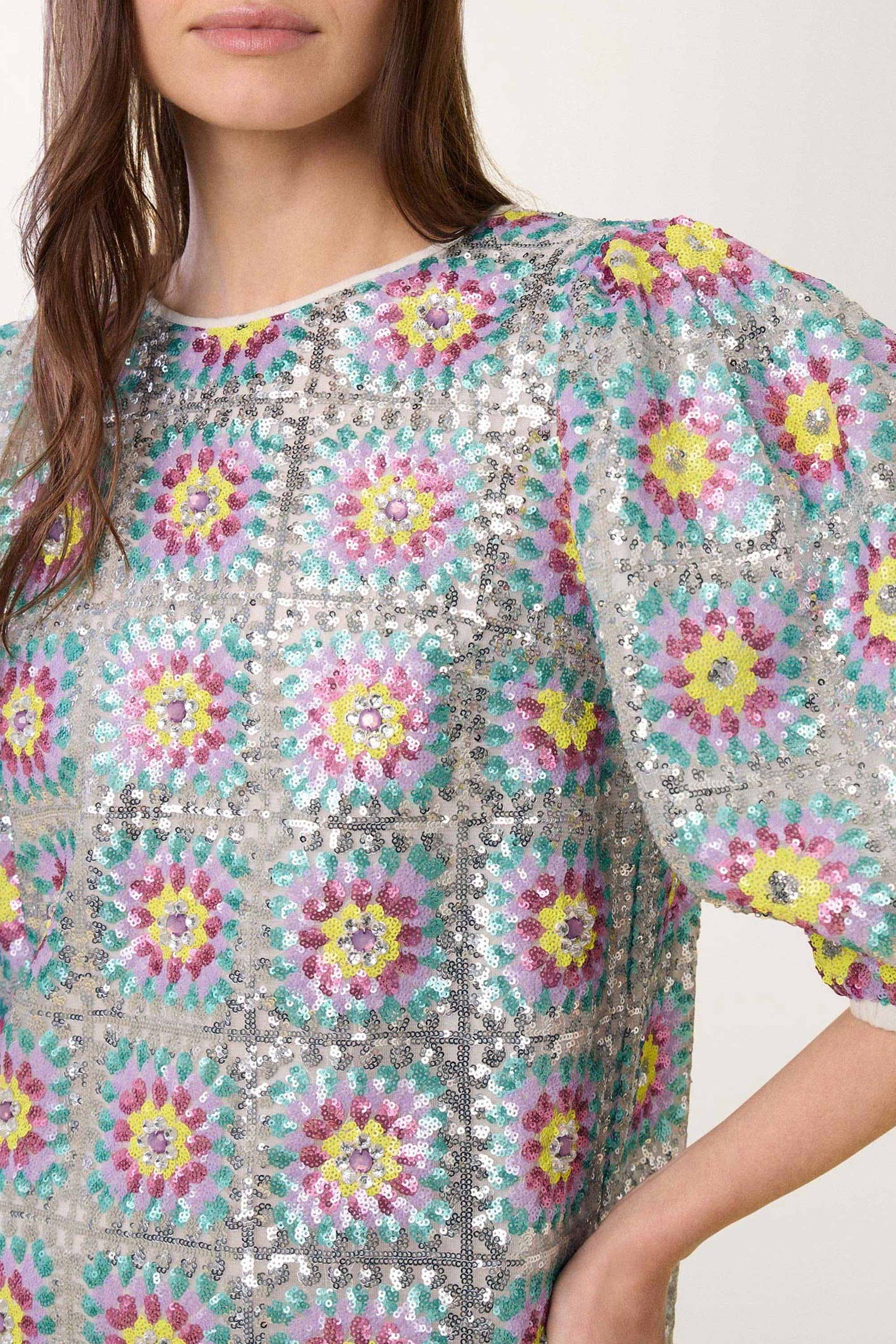 Robe courte à paillettes - Multicolore