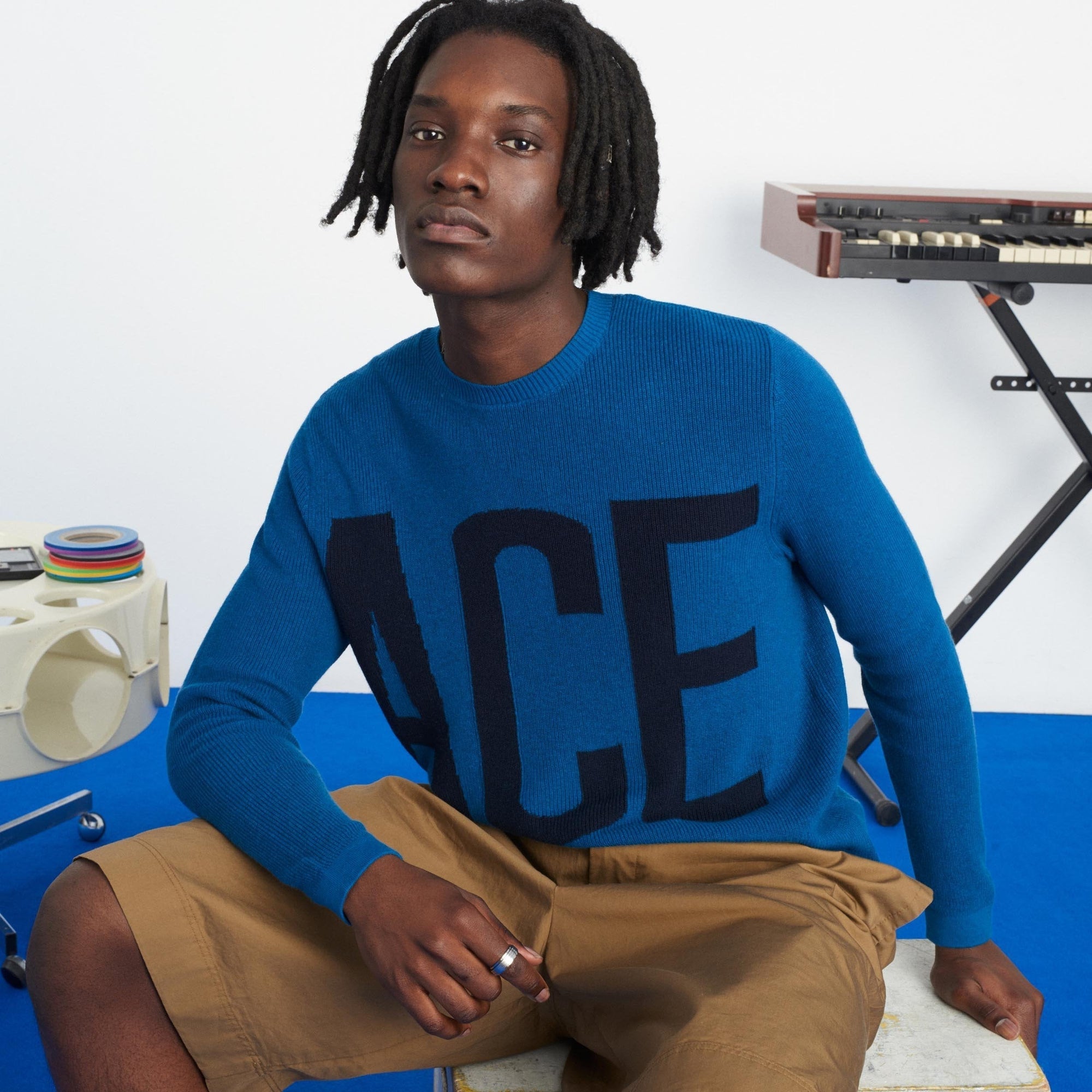Pull à col rond maille perlée ace - Petrol Blue