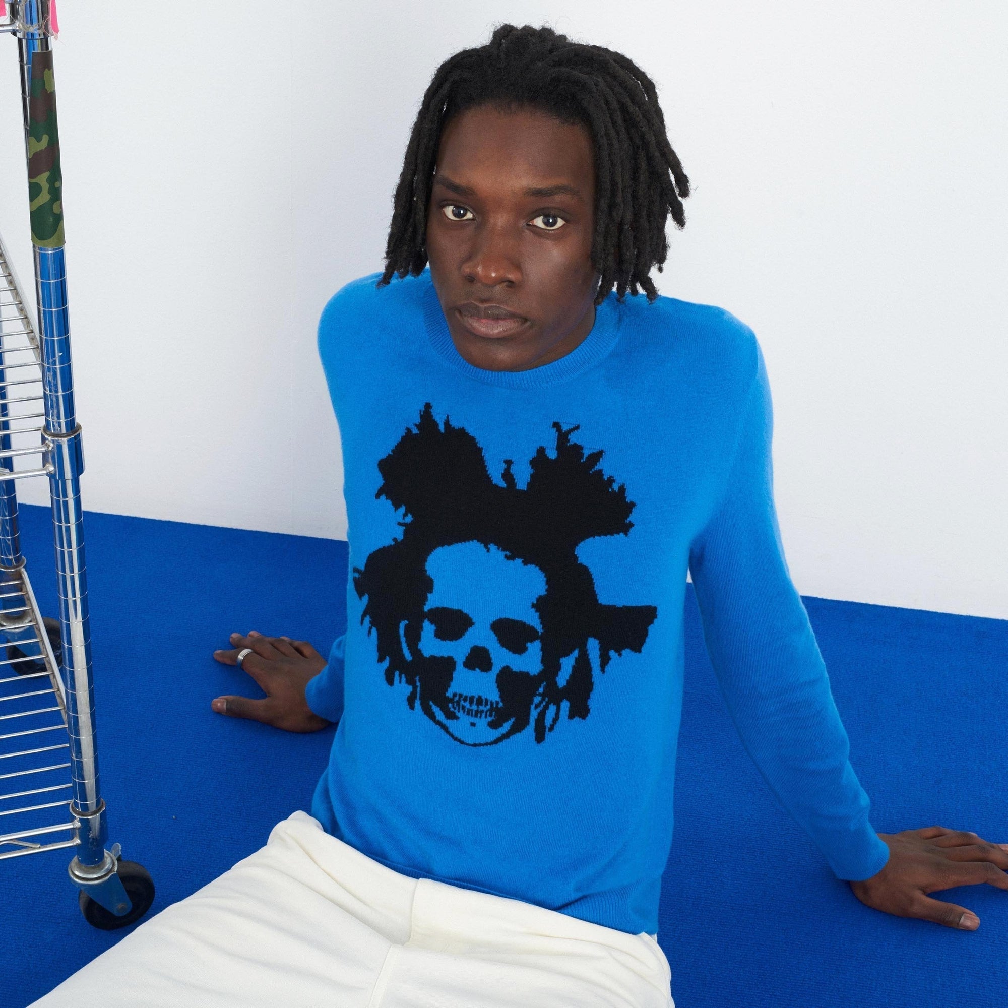 Pull à col rond Skull en cachemire - Denim Blue