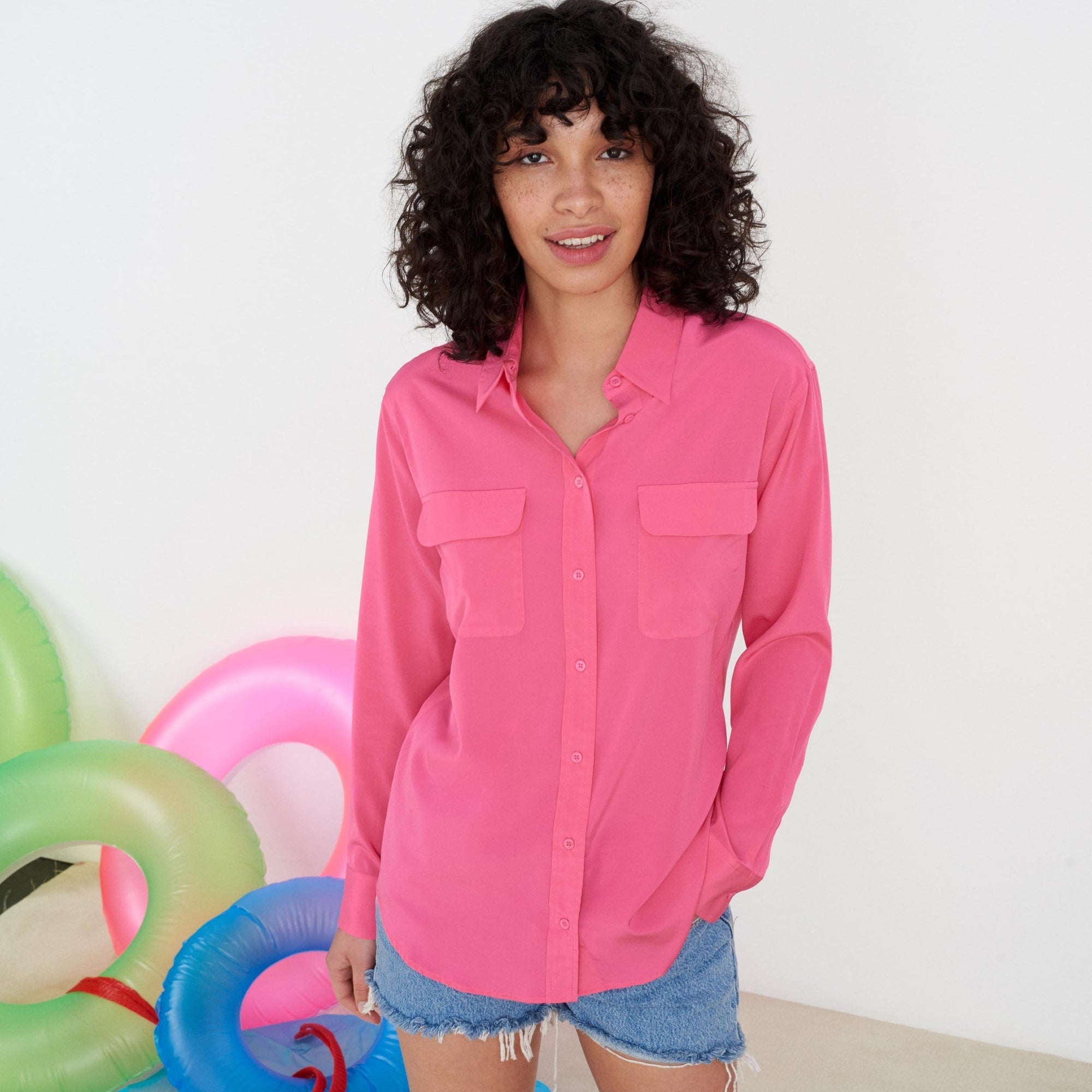 Chemise oversize en soie - Indian Pink